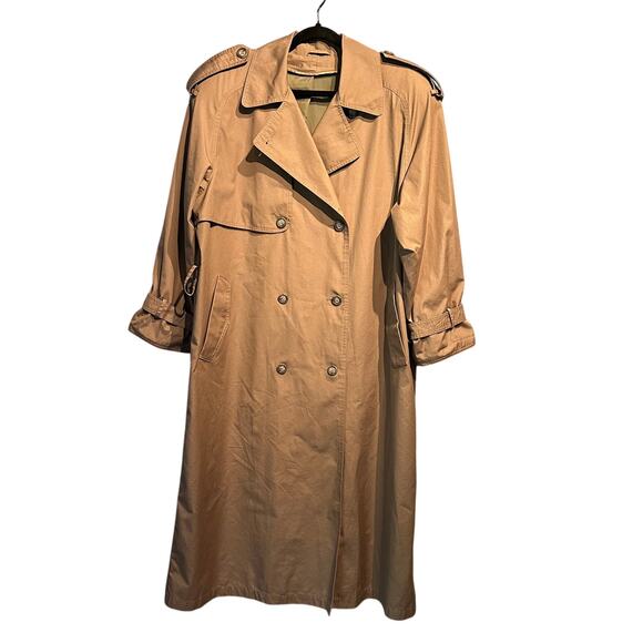 Vintage Mocha Trench Coat Ladies 12 Reg Washable Timeless Layering Pockets - Picture 1 of 10